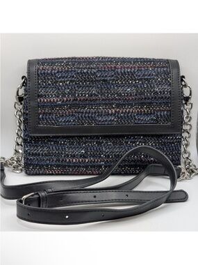 White House Black Market Navy Tweed Crossbody with Black Trim